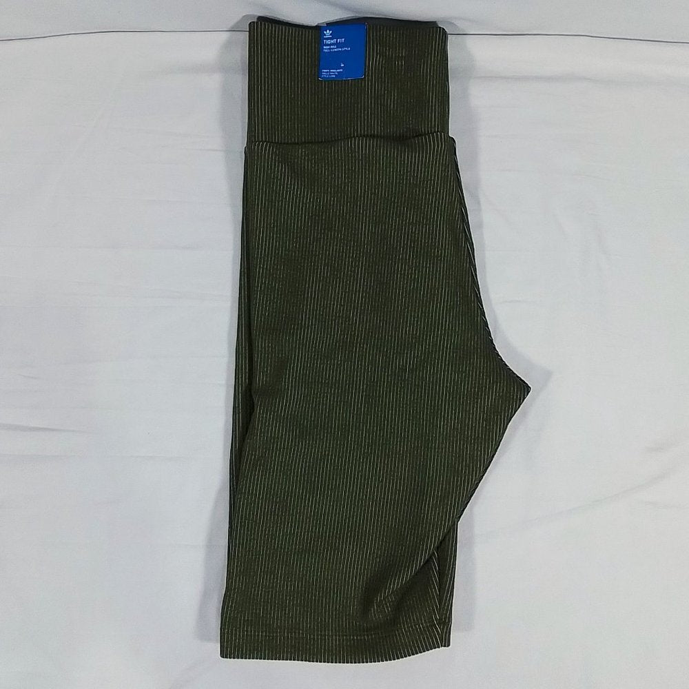 Adidas Women's 2 Colored Rib Short Tights-Leggings-Focus Olive-Size Medium-NWT