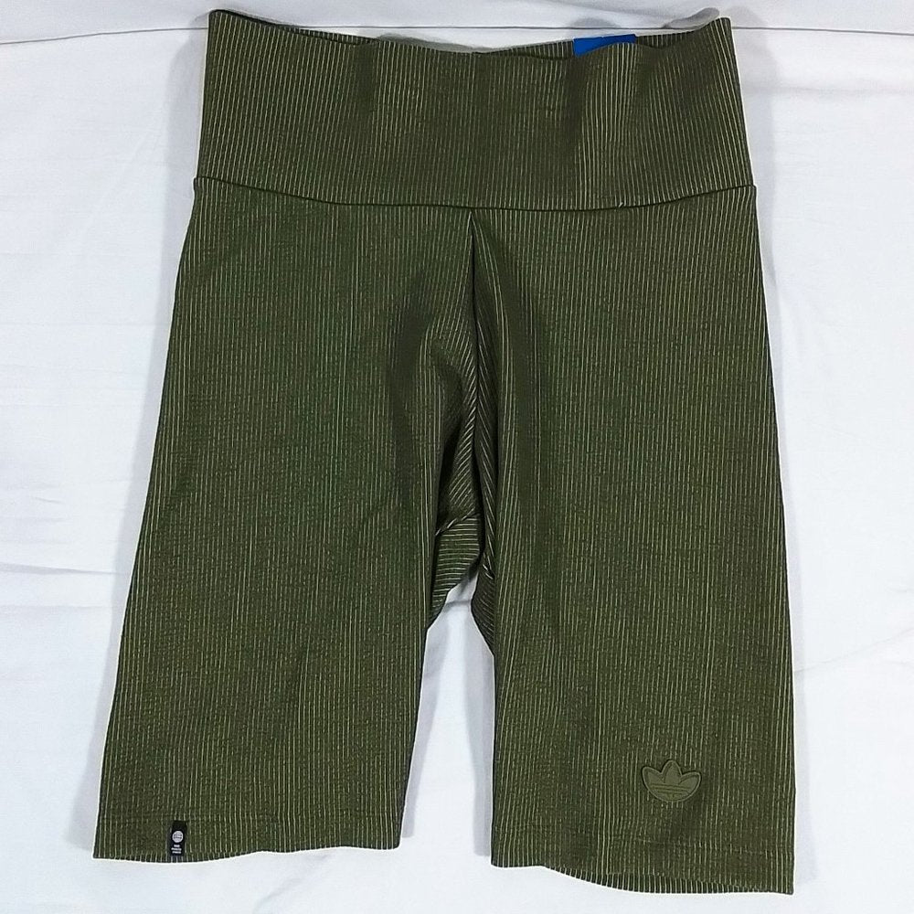 Adidas Women's 2 Colored Rib Short Tights-Leggings-Focus Olive-Size Medium-NWT