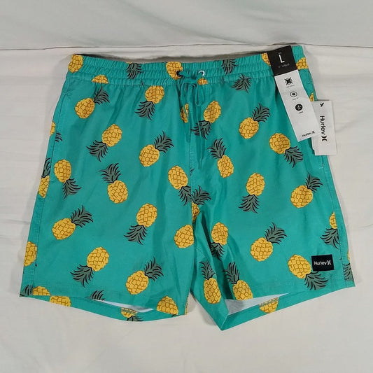 Hurley Men's Windnsea 2 17 Inch Volley Shorts-Pineapples-Blue-Lg-New with Tags