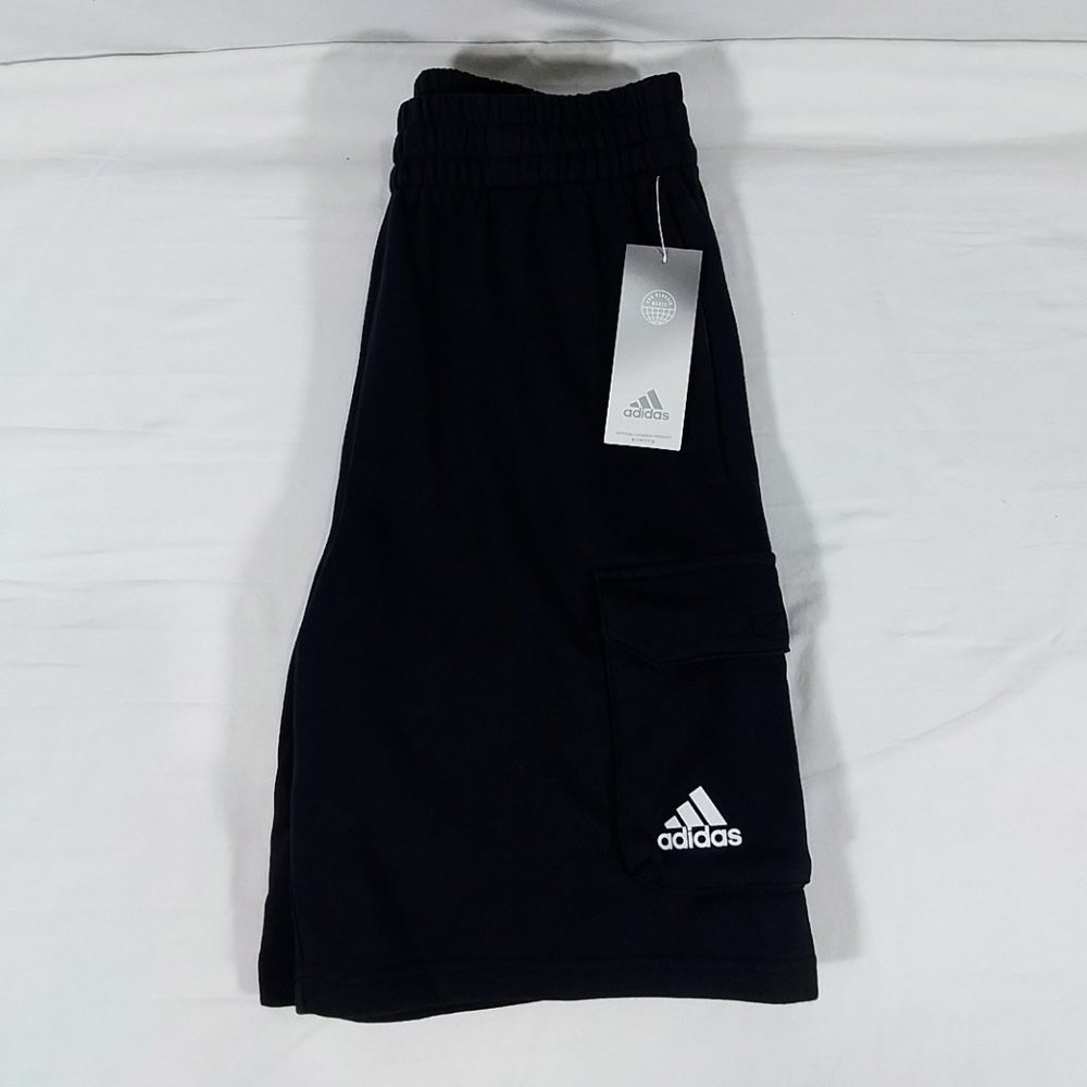 Adidas Boys' Terry Fleece Cargo Shorts-Black-AH5638-Various Sizes-New with Tags