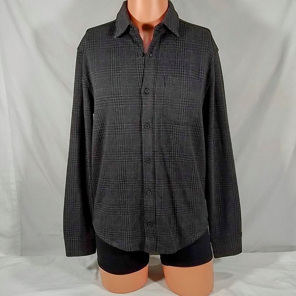 Men's VRST Long Sleeve Button Down Shirt Plaid Bedford Pure Black Charcoal-SzS