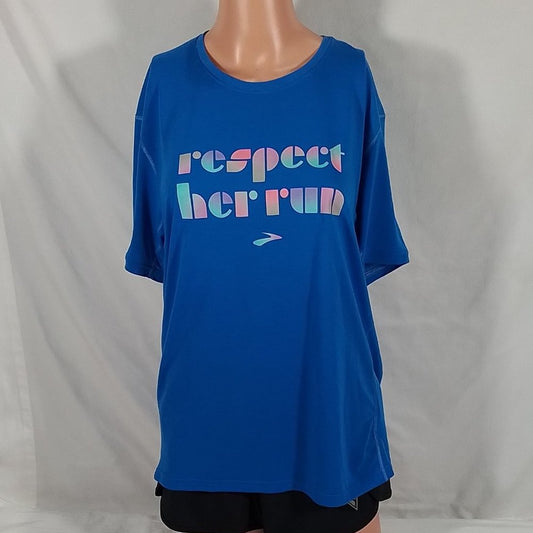 Women's Brooks Respect Her Run SS Graphic T-Shirt Blue-Various Sizes-NWT