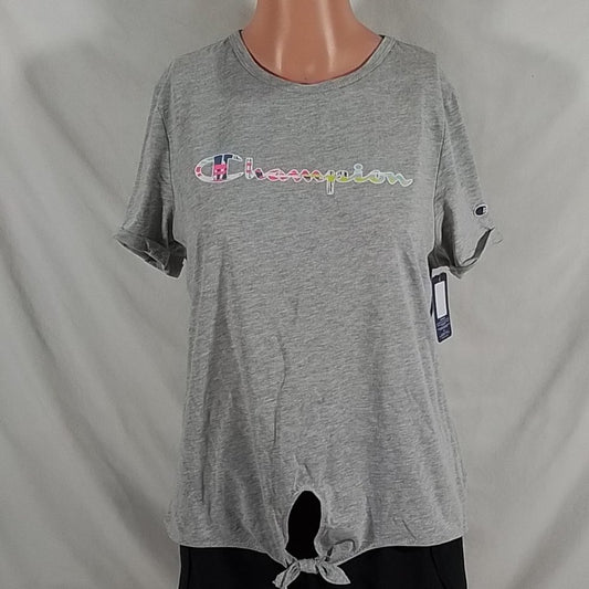 Girl's Champion Brush Stroke Tie Front T-Shirt Oxford Heather-Various Sizes-NWT