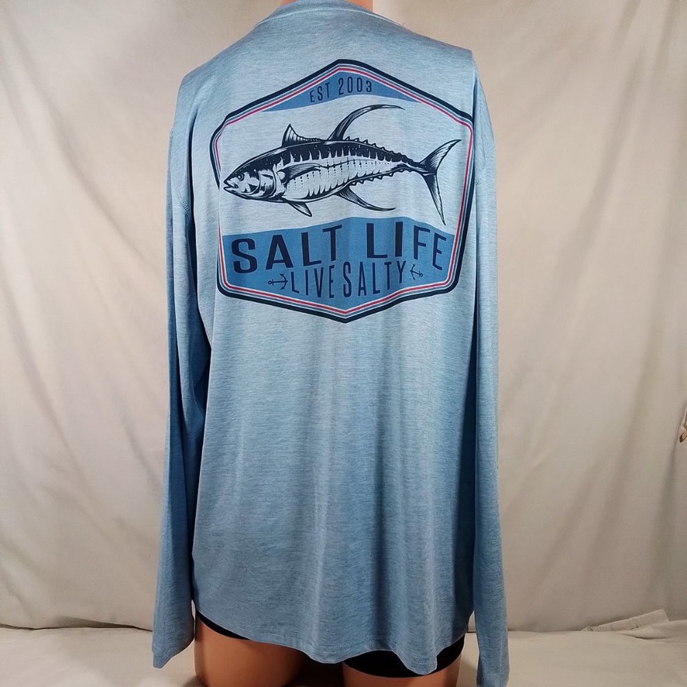 Men's Salt Life Turnability Long Sleeve Performance T-Shirt-Chambray-NWT