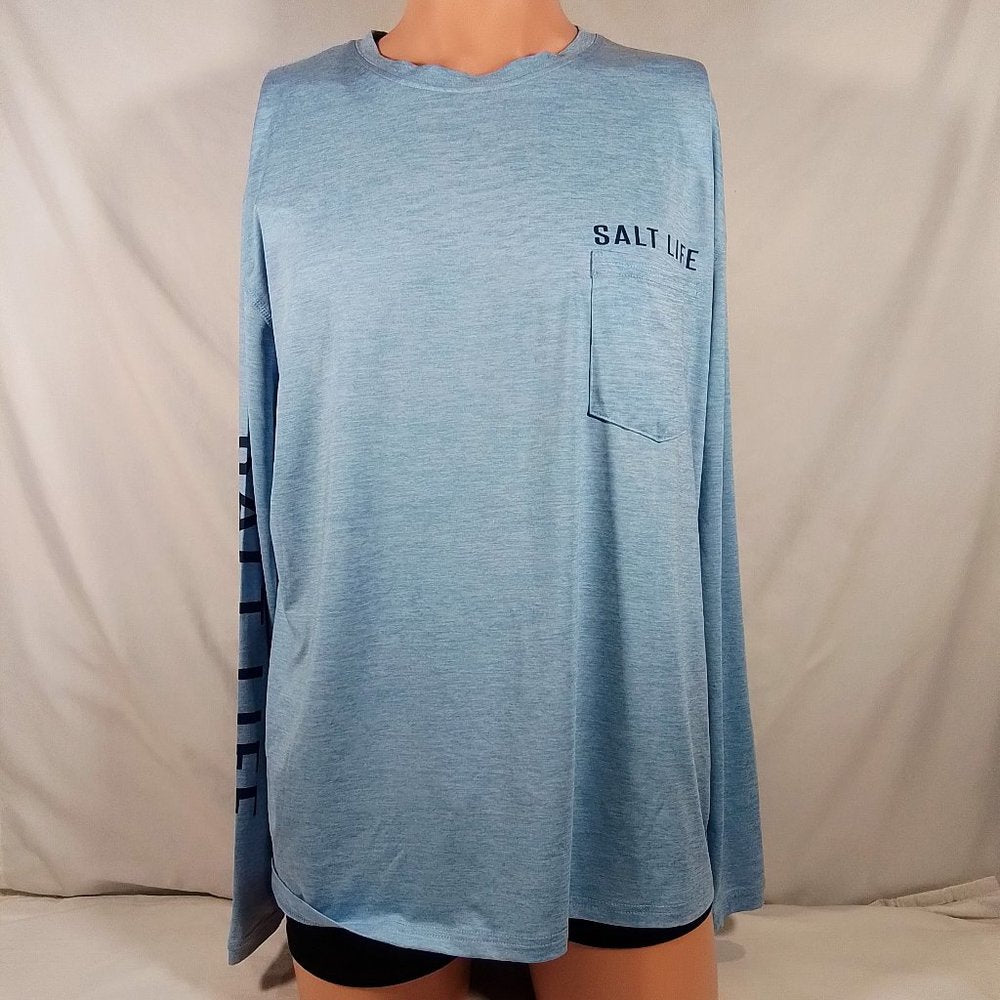 Men's Salt Life Turnability Long Sleeve Performance T-Shirt-Chambray-NWT