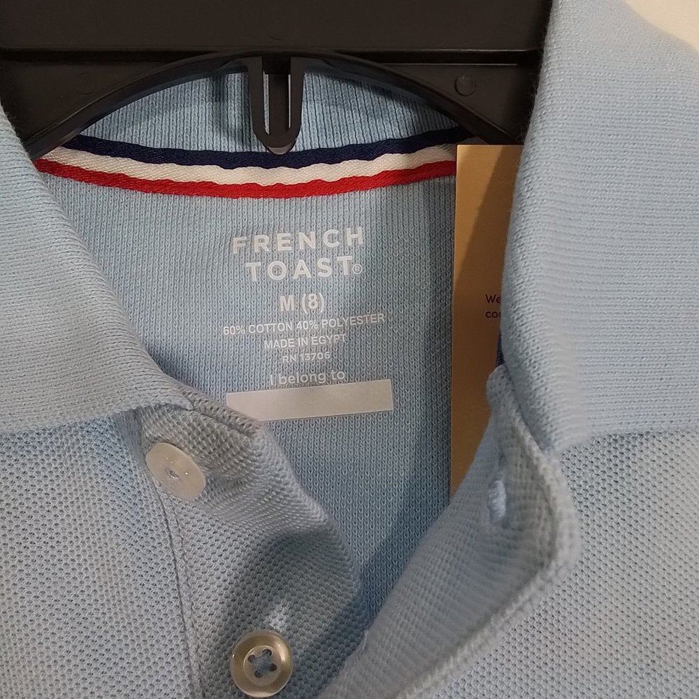 Youth French Toast Co-Ed Style SS Pique Polo Blue-Size M (8)- New w/Tags (A9)