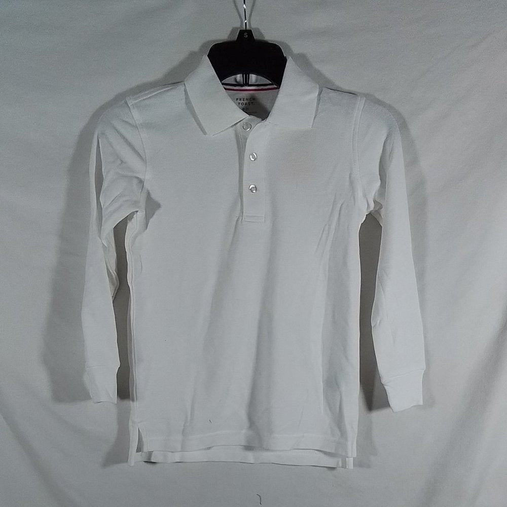 Youth French Toast LS Pique Polo White-Size Medium (8)-New with Tags (A10)