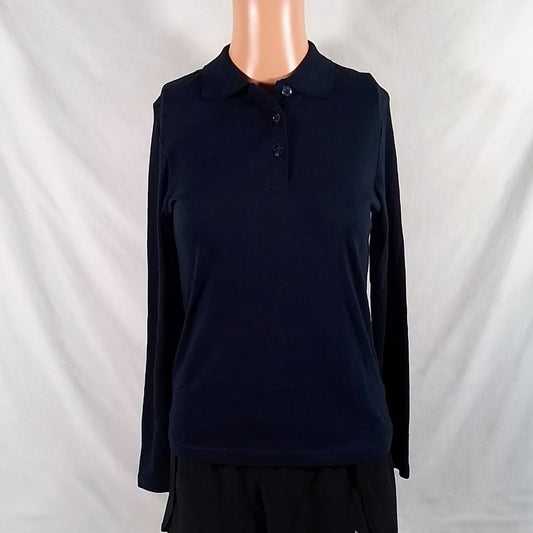 Girl's French Toast LS Interlock Polo with Picot Collar Navy Sz: L(10/12)NWT-A13