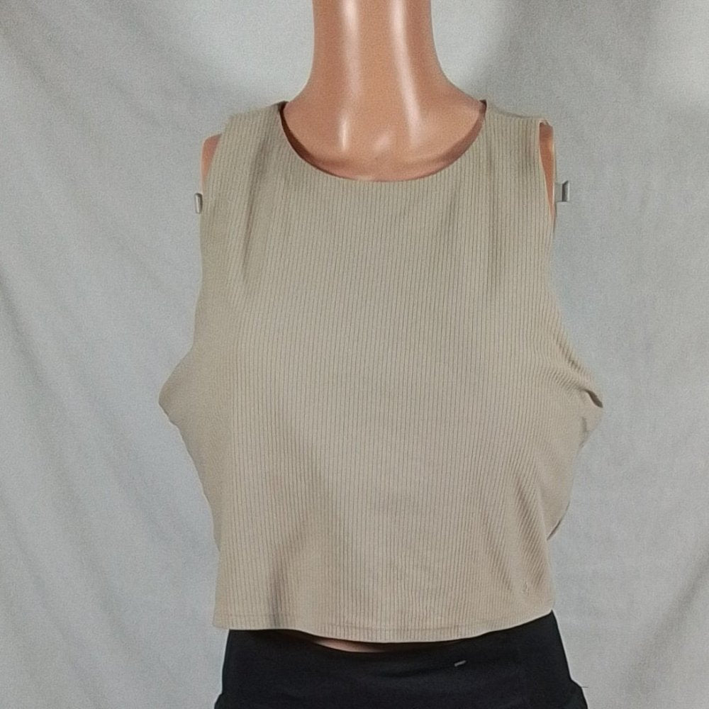 Women's Alpine Design Ribbed Cropped Tank Top W/built in Bra Light Beige-XXL-NWT